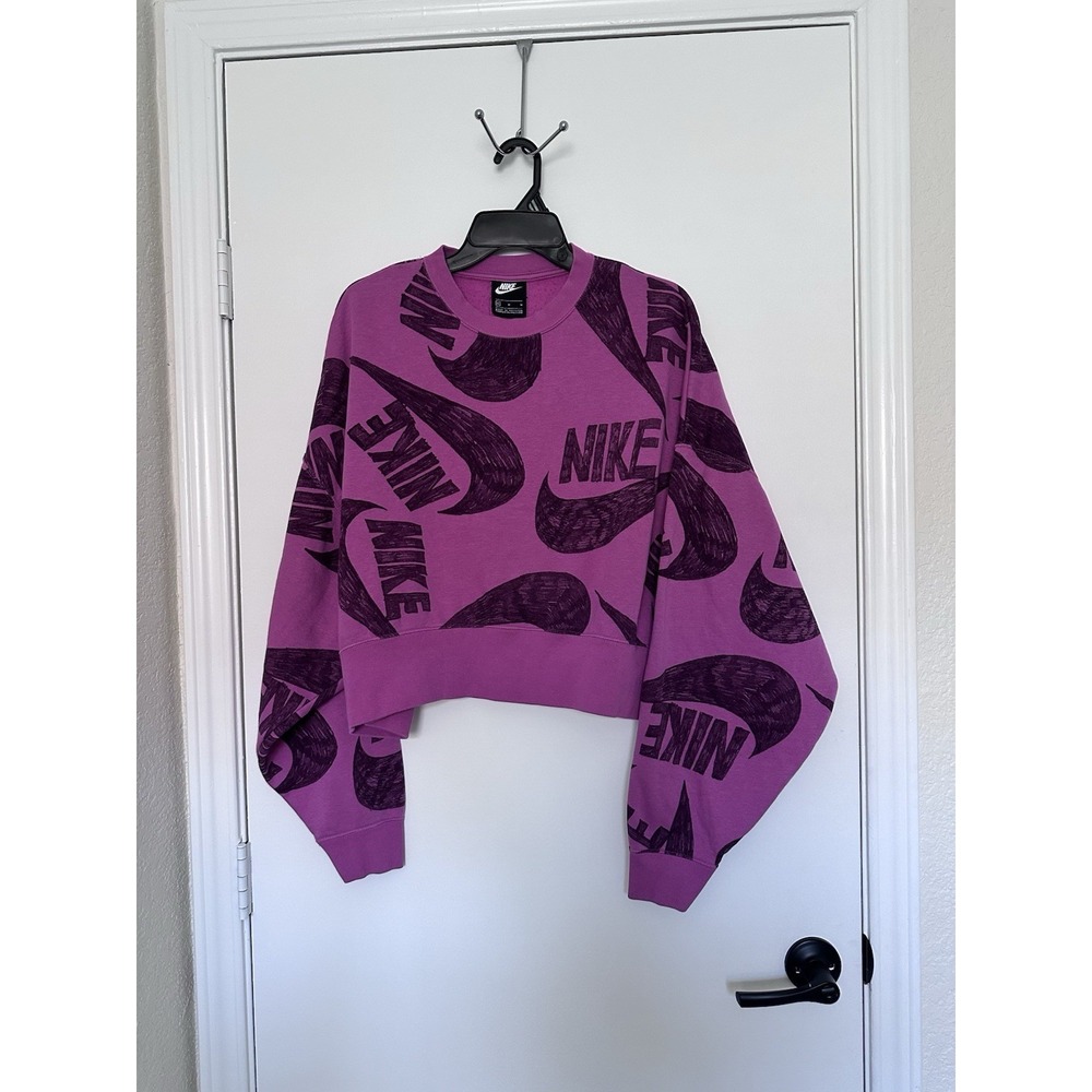 Nike Icon Clash Magenta Fleece Crop Crew Pullover Women's Size Medium DB3855-665 - Picture 2 of 8